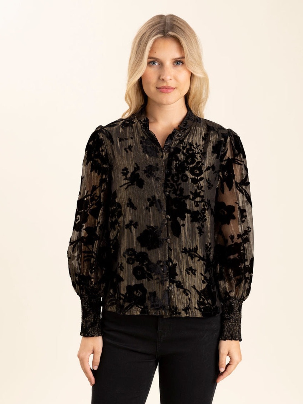 Sedge Sheer Black Floral Blouse velvet Size M